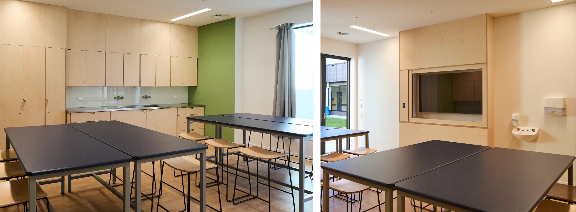 Communal areas of Hillmorton Hospital in New Zealand featuring Galvin’s ligature resistant tapware and fixtures, designed to enhance safety, hygiene, and durability in mental health care environments.